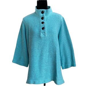 Soft Surroundings Tunic Sweater Chunky Nubby Set Sail XS 3/4 Sl Turquoise Blue